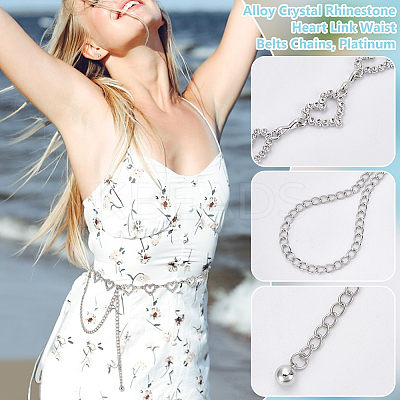 1Pc Alloy Crystal Rhinestone Heart Link Waist Belts Chains AJEW-UN0002-21P-1