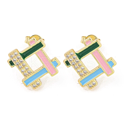 Hollow Rhombus Real 18K Gold Plated Brass Stud Earrings EJEW-L269-102G-01-1