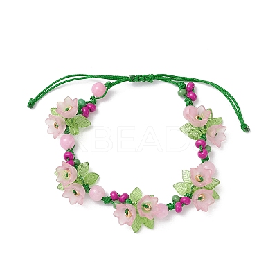 Flower Acrylic & MIYUKI Seed Beads & Natural Dyed Yellow Jade Bracelets BJEW-MZ00221-02-1