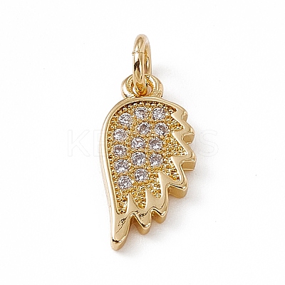 Brass Micro Pave Clear Cubic Zirconia Wing Charms ZIRC-F132-60G-1