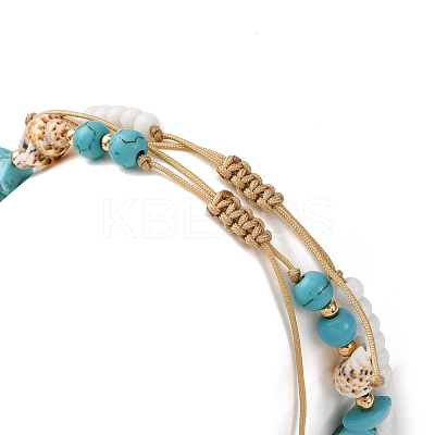 2Pcs 2 Styles Summer Beach Synthetic Turquoise & Natural Sea Shell & Glass Braided Bead Anklets AJEW-TA00039-1