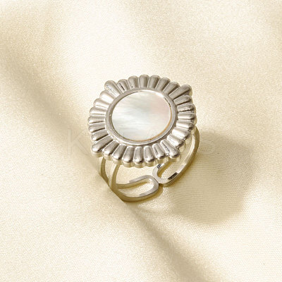 304 Stainless Steel with Natural Shell Cuff Open Rings for Women HW8046-1-1