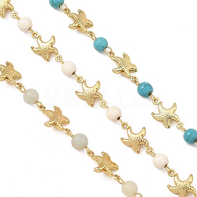 3Pcs 3 Styles Ocean Synthetic Turquoise & Natural Flower Amazonite & Synthetic Turquoise & 304 Stainless Steel Starfish Handmade Beads Chains AJEW-JB01655-03-1