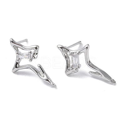 Brass with Cubic Zirconia Rhombus Stud Earring Findings KK-B087-05P-1