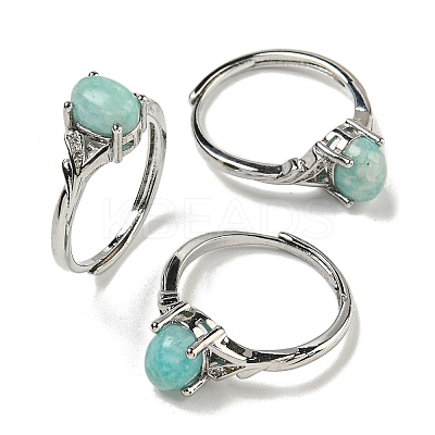 Oval Natural Gemstone Adjustable Rings RJEW-Q818-01P-1
