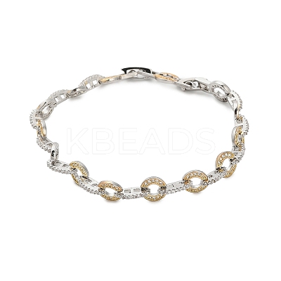 Brass Micro Pave Clear Cubic Zirconia Link Chain Bracelets for Women BJEW-B145-02-1