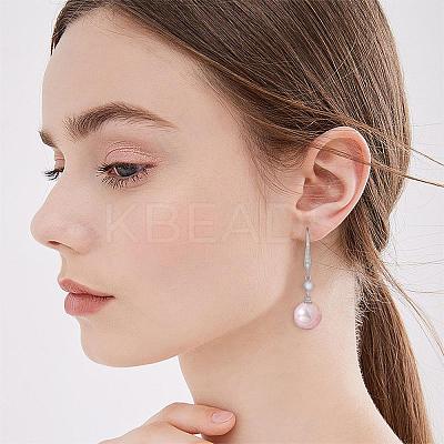 Pearl Earrings with Cubic Zirconia White Freshwater Shell Pearl Dangle Hook Earrings Stud Round Ball Drop Hoop Earrings Brass Jewelry Gift for Women JE1097B-1