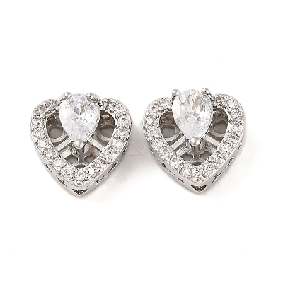 Brass Micro Pave Clear Cubic Zirconia Beads KK-S389-23P-1