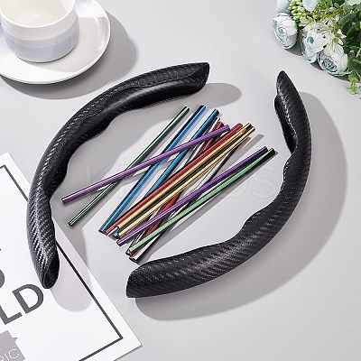 2Pcs Fibre Car Steering Wheel Cover and 12Pcs PVC Air Conditioner Strip Decoration Cover AJEW-FH0002-40-1