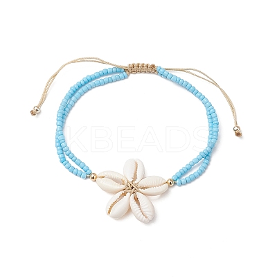 Adjustable Natural Cowrie Shell Beaded Braided Anklets AJEW-AN00686-01-1