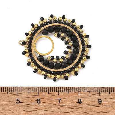 304 Stainless Steel & Brass & Dyed & Heated Natural Black Onyx & TOHO Glass Seed Beaded Pendants PALLOY-MZ01379-03-1