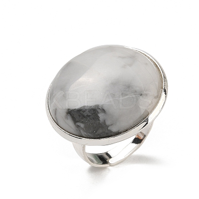 Natural Howlite Round Adjustable Rings RJEW-K371-09S-17-1