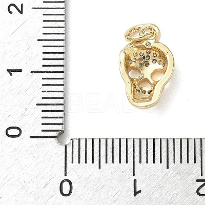 Halloween Theme Brass Micro Pave Cubic Zirconia Skull Charms KK-L248-03G-1