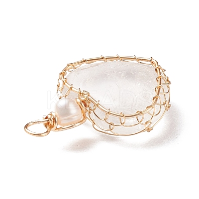Natural Quartz Crystal & Freshwater Pearl Pendants PALLOY-JF01661-06-1