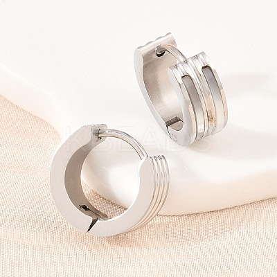 Stripe 304 Stainless Steel Shell Hoop Earrings for Women EJEW-L307-11P-1