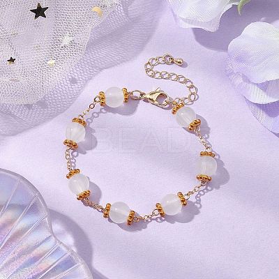 Brass & Imitation Jade Round Glass Link Bracelets for Women BJEW-JB10771-1