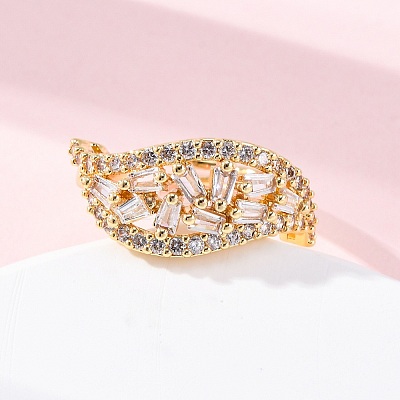 Brass Micro Pave Clear Cubic Zirconia Finger Rings for Women RJEW-U047-26G-1