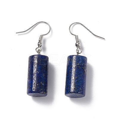 Natural Sodalite Cylindrical Dangle Earrings EJEW-D188-01P-06-1