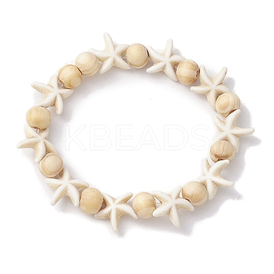 Beach Starfish Dye Synthetic Turquoise Beaded Stretch Barcelets BJEW-JB10289-01-1