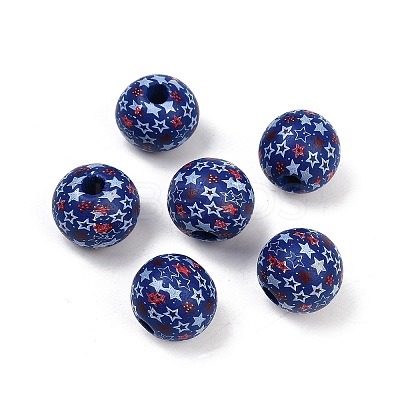 Independence Day Theme Wood European Beads WOOD-Z005-01C-02-1