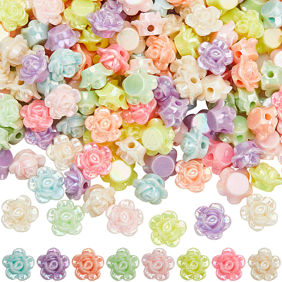 500Pcs AB Color Plated Opaque Acrylic Flower Beads SACR-SP0001-02-1