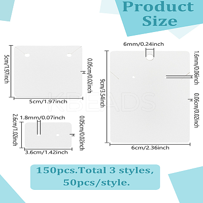 150Pcs 3 Styles Rectangle Paper Jewelry Display Cards Set for Earrings Necklaces CDIS-LP0001-20-1