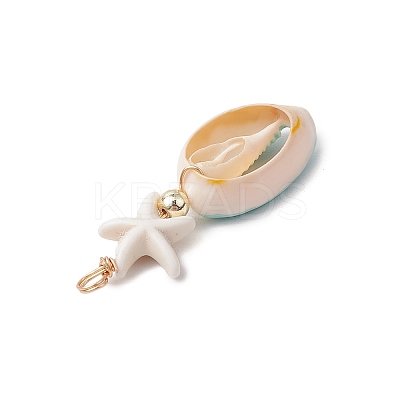 Cowrie Shell Enamel & Synthetic Turquoise Starfish Pendants PALLOY-JF03406-01-1