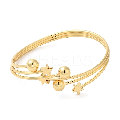 Rack Plating Brass Star with Round Ball Cuff Bangle for Women BJEW-M298-12G-1