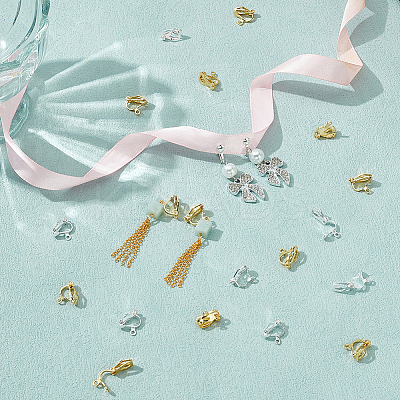 40Pcs 2 Colors Brass Clip-on Earring Findings KK-PH0010-11-1