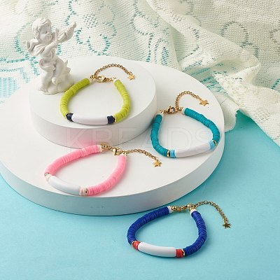 Handmade Polymer Clay Heishi Beaded Bracelet BJEW-JB07325-1