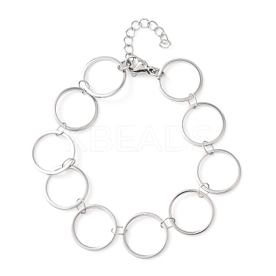 304 Stainless Steel Ring Link Chain Bracelets BJEW-P373-02C-P-1