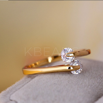 Real 18K Gold Plated Brass Cubic Zirconia Cuff Rings RJEW-EE0001-024C-1