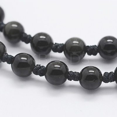 Natural Golden Sheen Obsidian Beaded Pendant Necklaces NJEW-E116-07-1