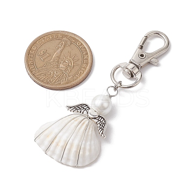 Angel Alloy & Wire Wrapped Natural Shell Pendant Decorations HJEW-JM02017-02-1