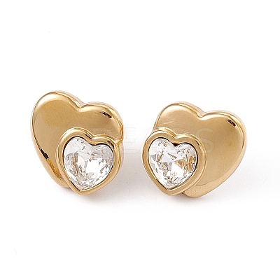 Rhinestone Double Heart Stud Earrings EJEW-L282-12G-1