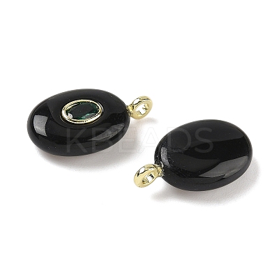 Natural Obsidian & Cubic Zirconia Pendants G-Z076-01G-19-1