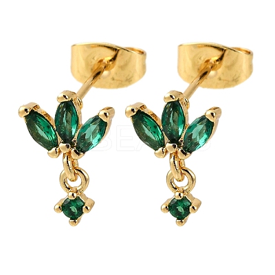 Brass Micro Pave Cubic Zirconia Horse Eye Dangle Stud Earrings EJEW-S280-02G-1