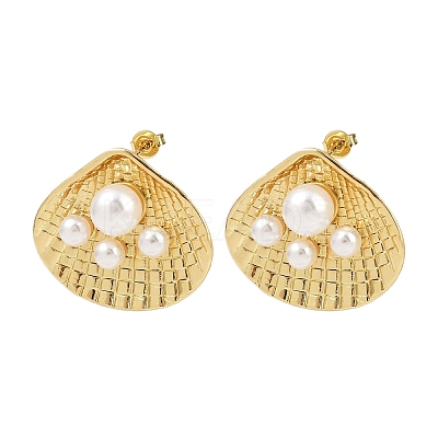 Brass Shell Shape Stud Earrings EJEW-S277-06G-1