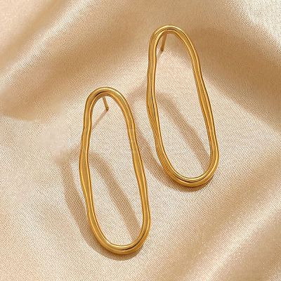 304 Stainless Steel Oval Stud Earrings for Women SA-CBA21A8-03G-1