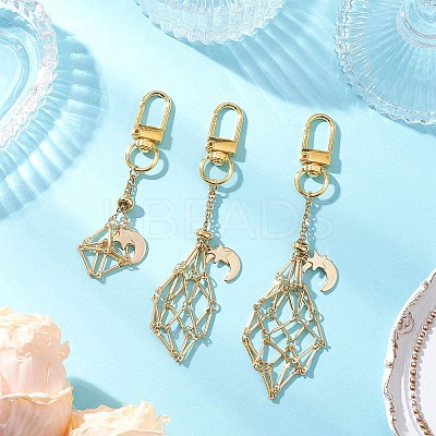 Brass Macrame Pouch Empty Stone Holder Pendant Decoration HJEW-JM03304-1