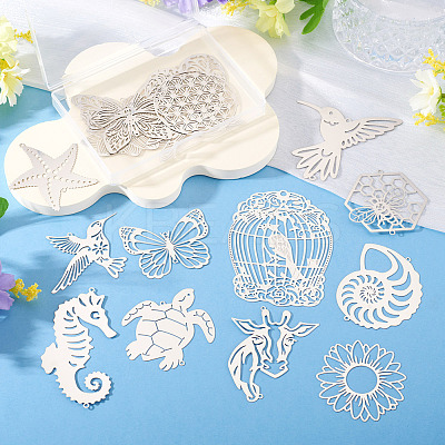 16Pcs 16 Styles 201 Stainless Steel Etched Metal Embellishments Connector Charms STAS-TA0003-39-1