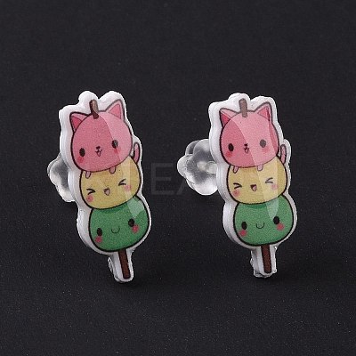 Colorful Acrylic Imitation Food Stud Earrings with Platic Pins for Women EJEW-F293-02D-1