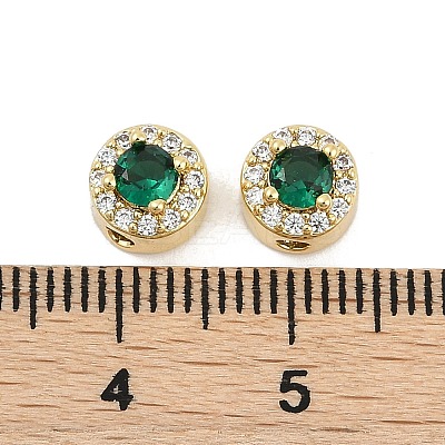 Rack Plating Brass Micro Pave Cubic Zirconia Flat Round Beads KK-C007-13G-05-1