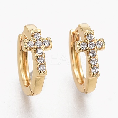 Brass Micro Pave Clear Cubic Zirconia Huggie Hoop Earrings EJEW-L231-49G-1