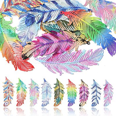 9Pcs 9 Colors Ion Plating(IP) 201 Stainless Steel Filigree Pendants STAS-YW0002-55-1