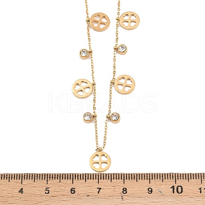 Saint Patrick's Day 304 Stainless Steel Crystal Rhinestone Flat Round and Clover Tassel Bib Necklaces for Women NJEW-A064-01G-1
