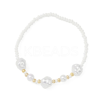 ABS Plastic Imitation Pearl Beaded Stretch Bracelet & Beaded Necklace SJEW-JS01278-1