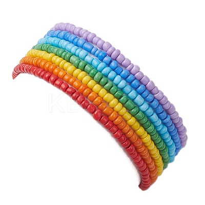 7 PCS Rainbow Style Glass Seed Beads Bracelets Sets for Women BJEW-JB10065-01-1
