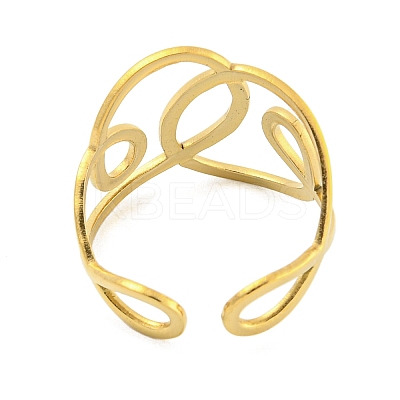 304 Stainless Steel Hollow Irregular Wide Open Cuff Ring for Women RJEW-S406-01G-02-1