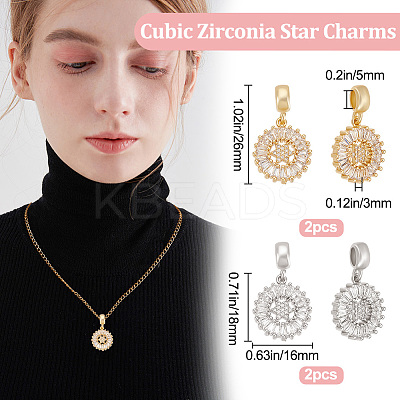 4Pcs 2 Colors Brass Pave Clear Cubic Zirconia European Dangle Charms OPDL-BBC0001-01-1